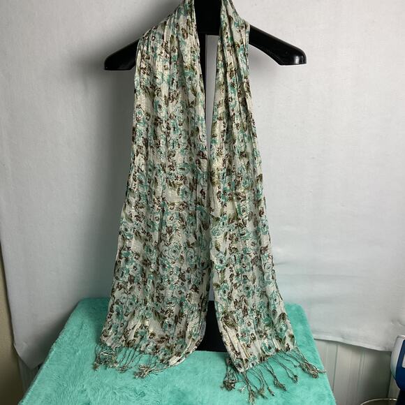 Charming Charlie Womens Tassel Rectangle Multicolor Scarf Floral Print 76 x 15 - Picture 2 of 8